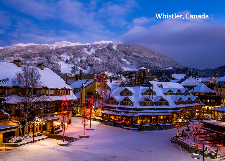 Snow covered ski village in Whistler, British Columbia, Canada